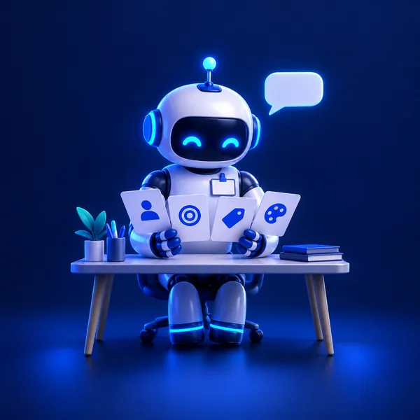 Robot AI z identyfikatorem czyta dokumenty firmy