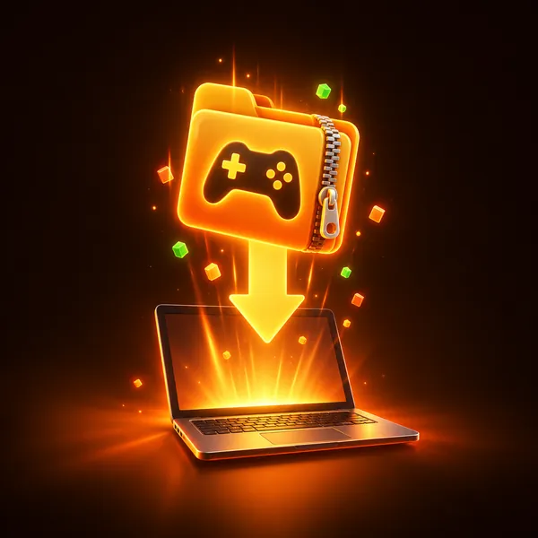 Folder z grą spada do laptopa